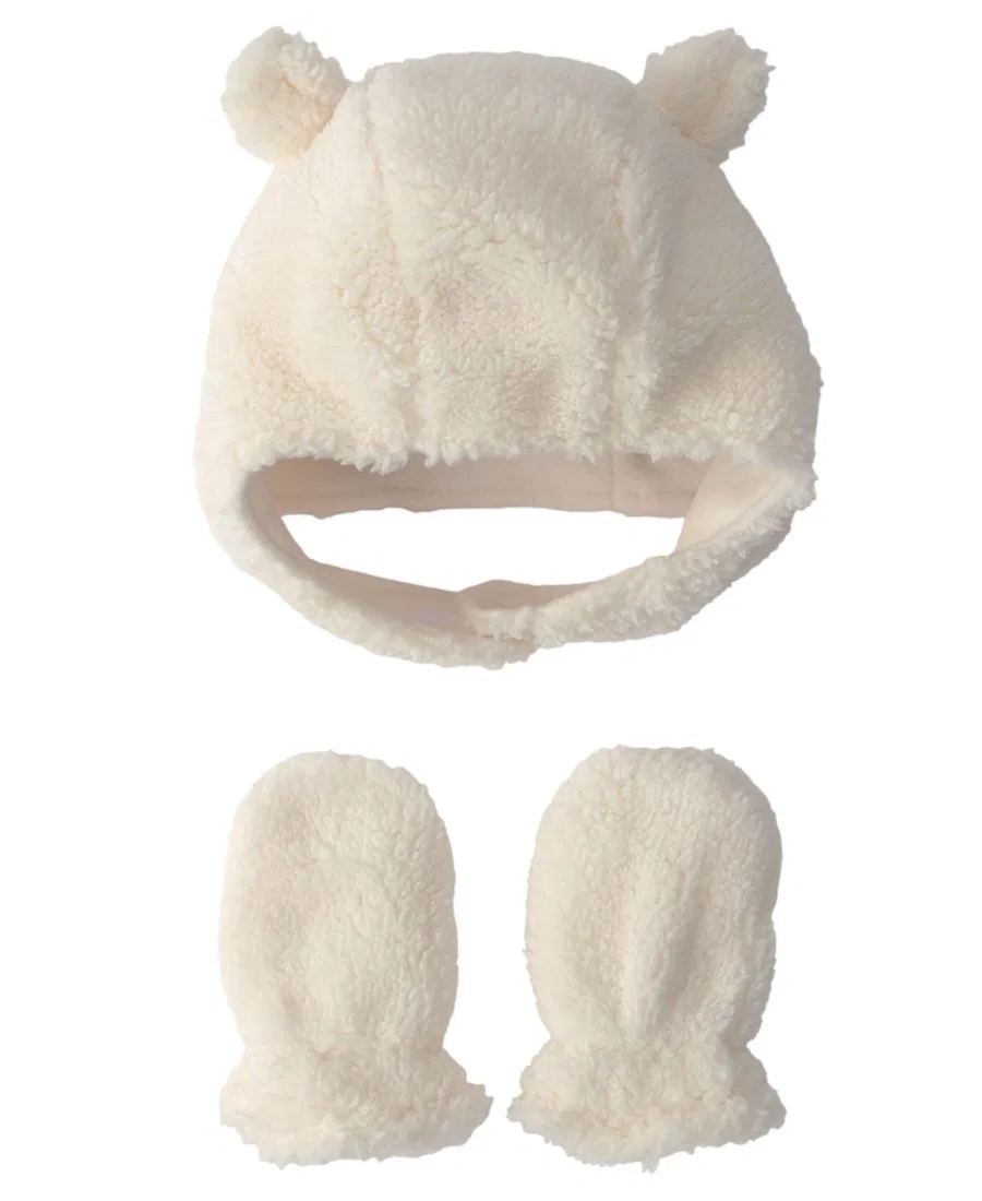 Комплект из шапки и варежек с ушками мишки Teddy Fleece Carter's, White