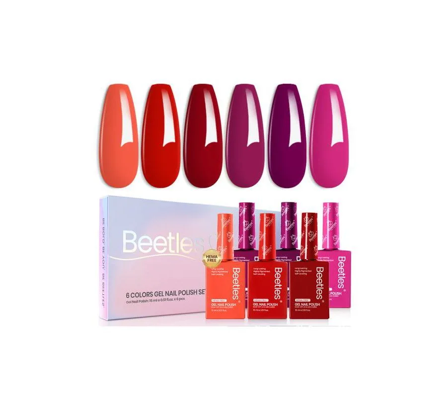Beetles Красный гель-лак для ногтей, зимний набор из 6 цветов