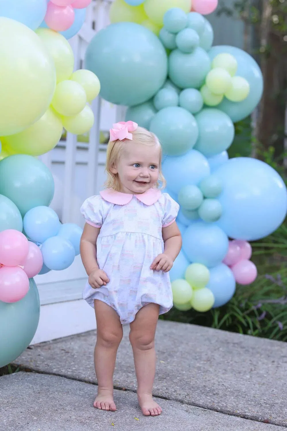 Детский боди-комбинезон для девочек с принтом Birthday Bubble Trotter Street Kids, Pink And White