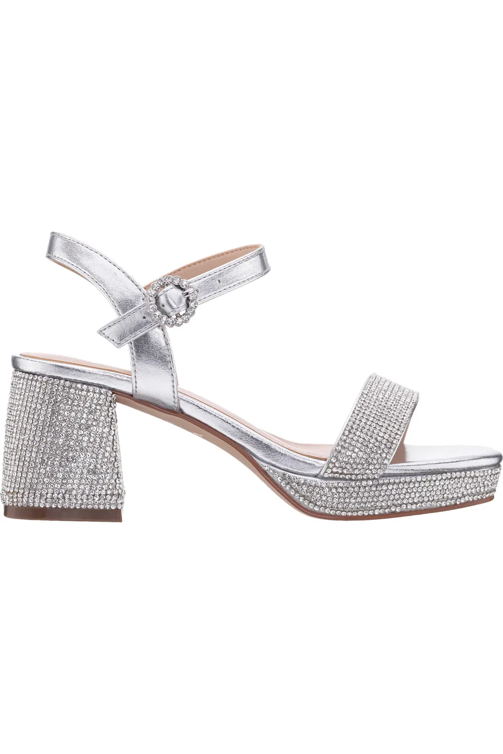 Сандалии детские с блестками и платформой Marysol Nina, Silver Metallic Stones — фото 3