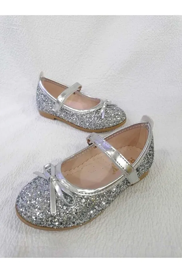 Детские балетки для девочек с бантом Özgür Kids, Silver — фото 3