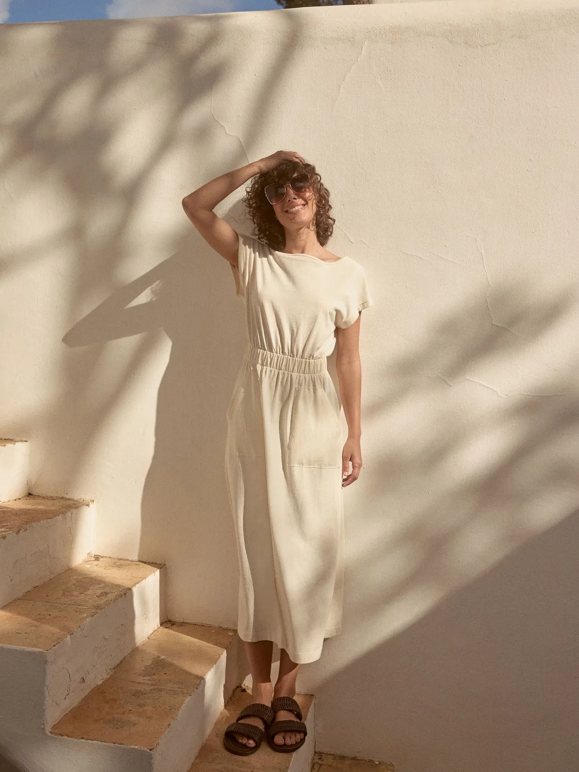 Платье миди хлопковое Summer T-Shirt Dress Next, кремовый