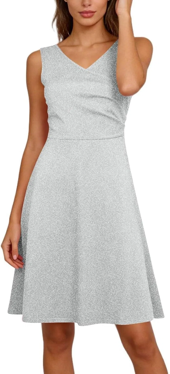 Женское повседневное платье миди A-силуэта с V-образным вырезом, Gray — фото 2