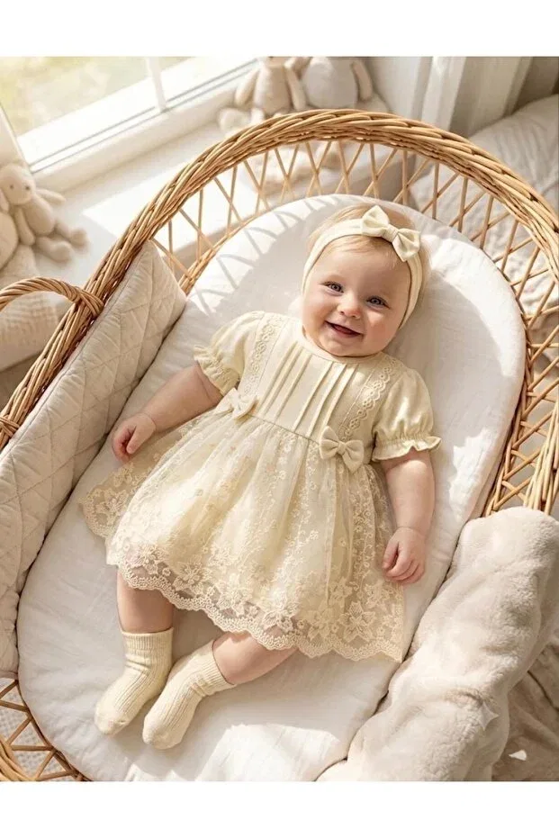 Детское платье для девочек с длинным рукавом 4011 Miniday Baby, Beige