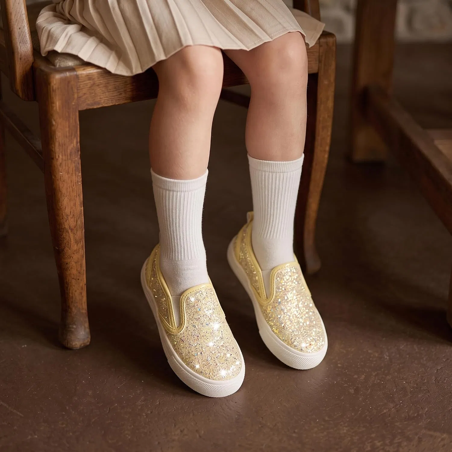 Детские кроссовки для девочек с блестками Slip-On Tegeek, Radiant Yellow — фото 3