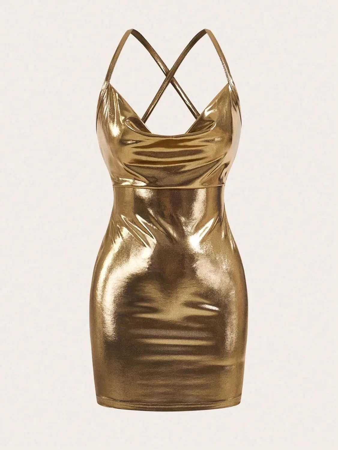 Женское мини-платье-камея с открытой спиной, Gold — фото 4