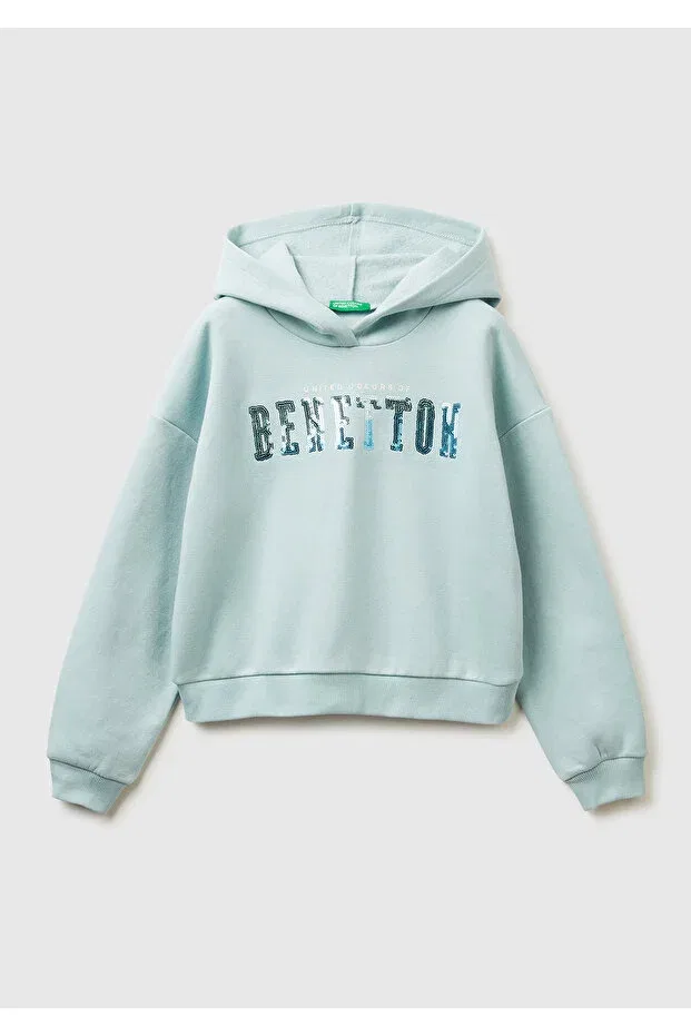 Детские свитшот для девочек с вышивкой пайетками United Colors Of Benetton, Water Green