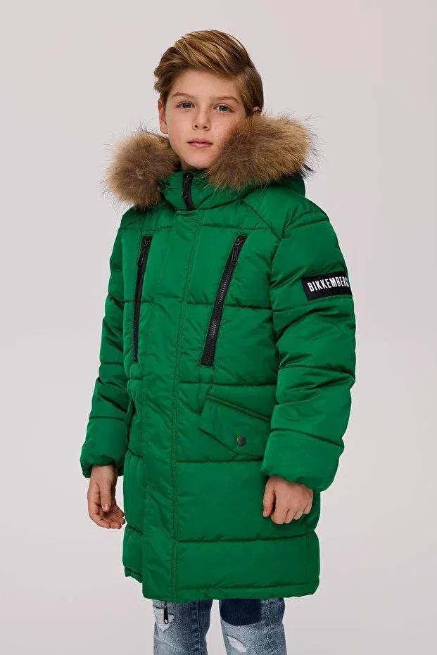 Детское пальто для мальчиков с капюшоном Bikkembergs, Green — фото 2