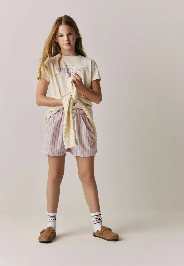 Комплект пижамы из джерси, Regular fit - lounge shorts set, Superdry & Co, белый, розовый