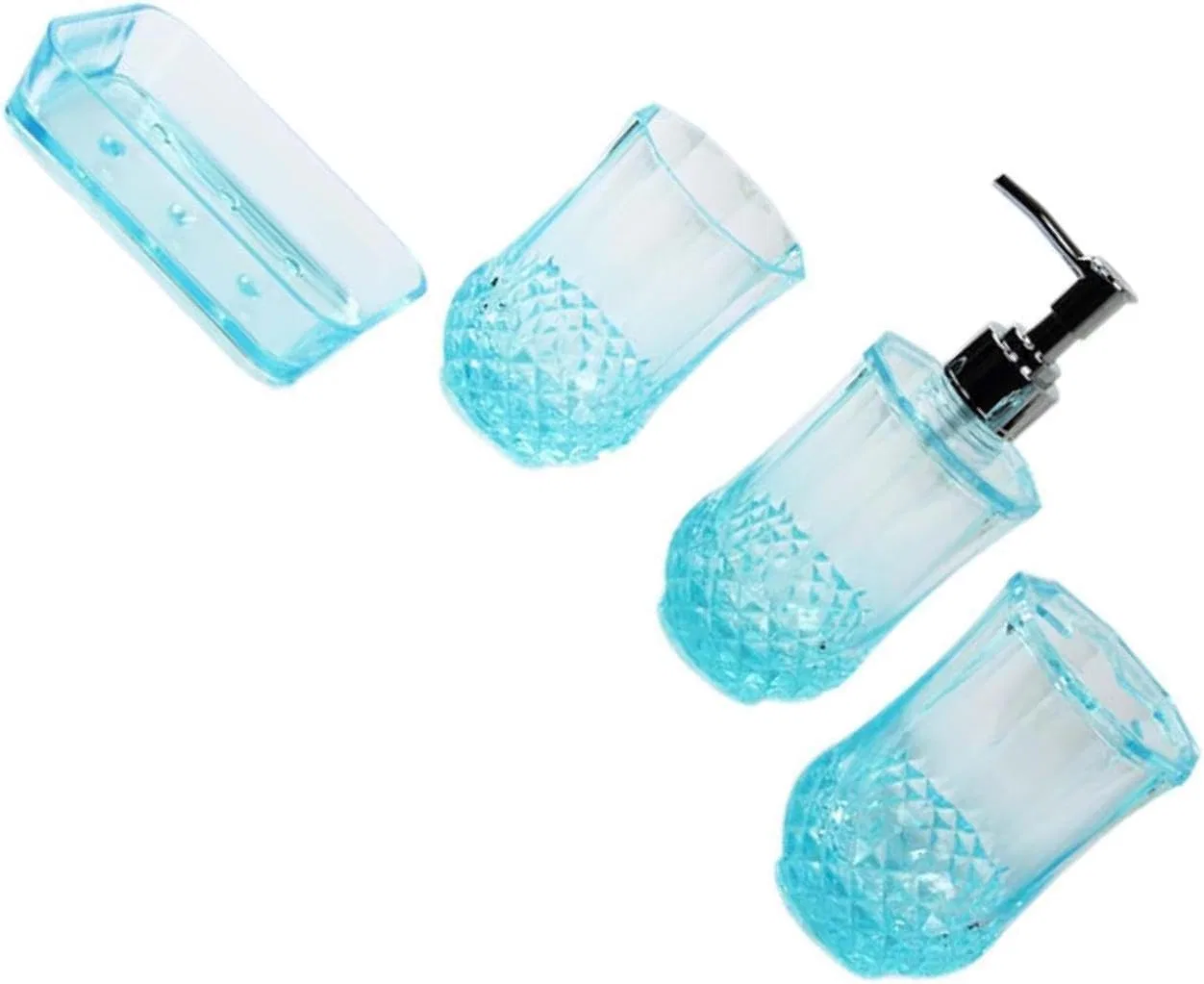 Набор аксессуаров для ванной, Lotionflasche, Zahnbürstenhalter, Mundspülbecher, Seifenschale, 4 предмета, Acryl, Blau Lmoikesz — фото 4