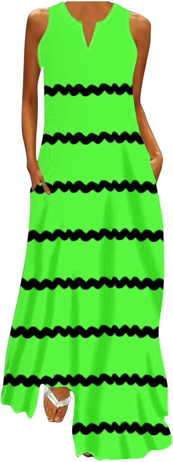 Женское летнее платье миди A-line с полосками, Mint Green