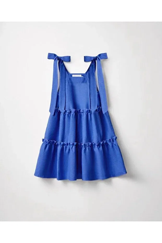 Детское платье для девочек хлопковое Ribbon Strap Pink Hippo Kids, Saks Blue — фото 3