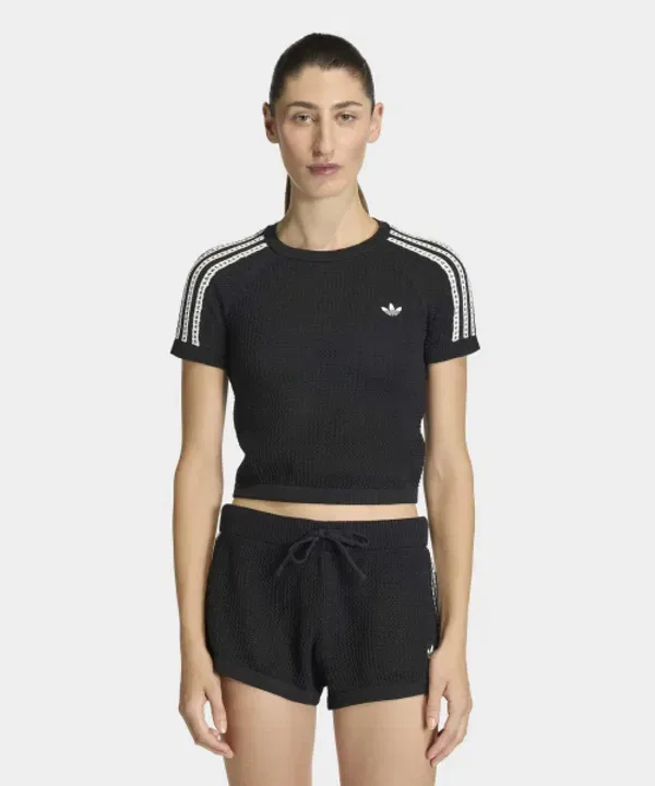 Вязаная кроп-футболка, Adidas, черный