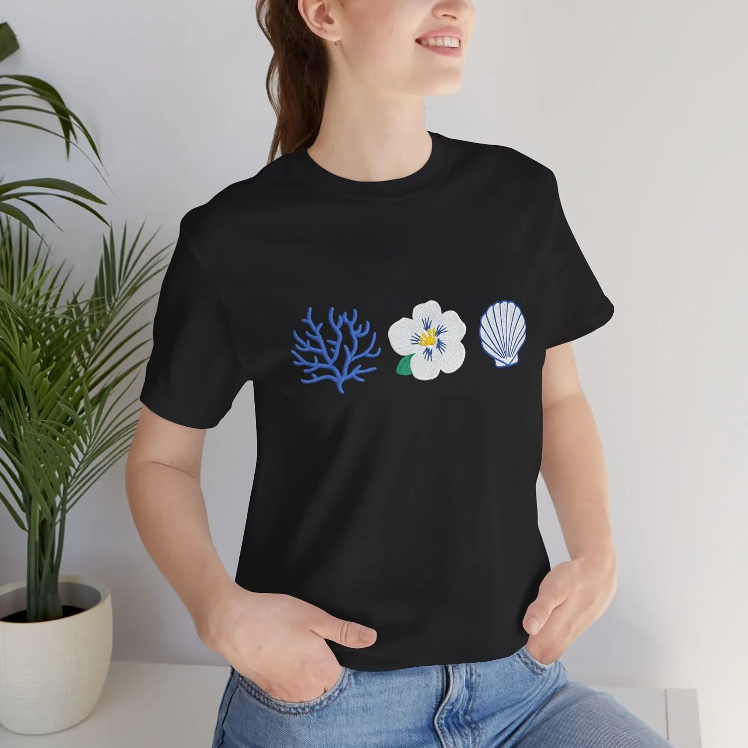 Мужская футболка с аппликацией коралла Bella Canvas 3001, Black — фото 2