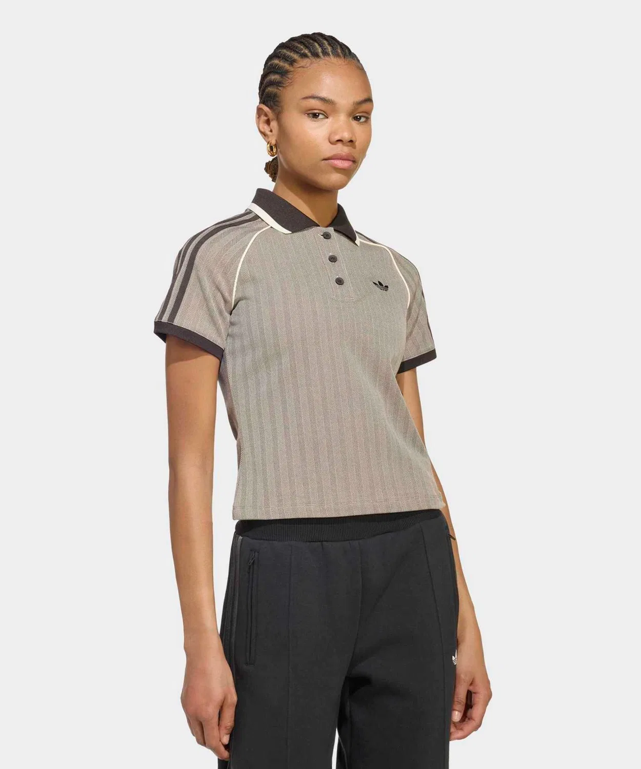 Женский поло-твид Slim Fit с принтом Adicolor Classics Adidas, Коричневый — фото 2