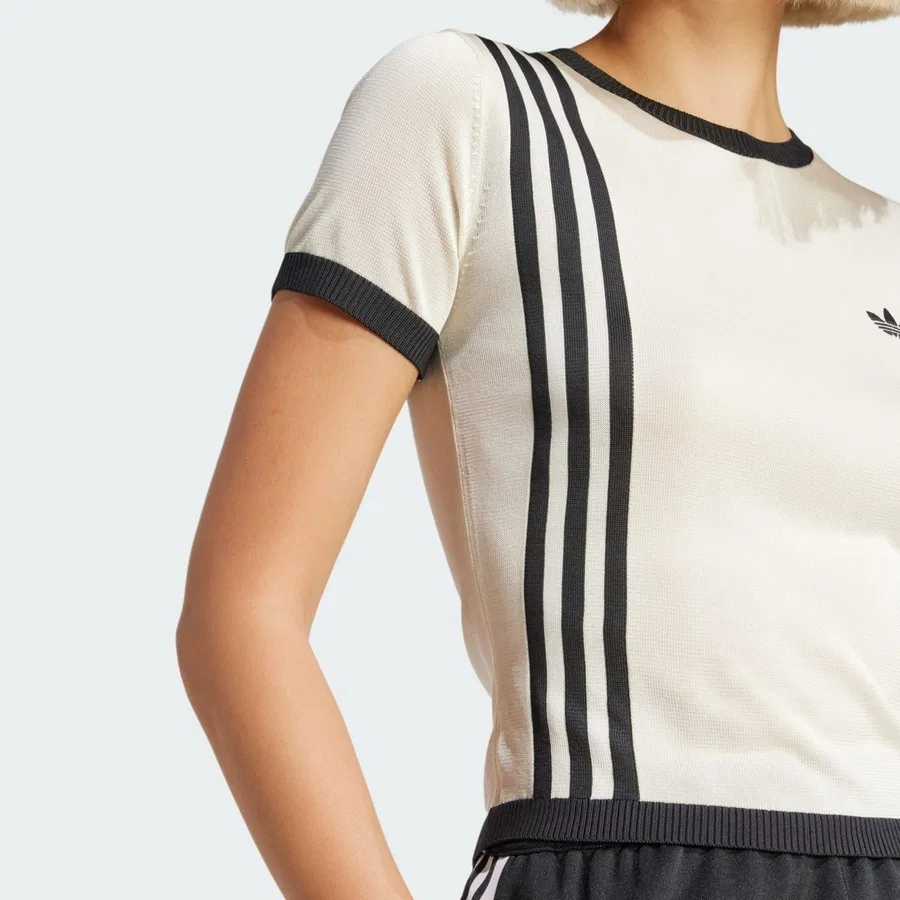 Футболка с коротким рукавом Knitted 3-Stripes Short Tee adidas, Белый — фото 4
