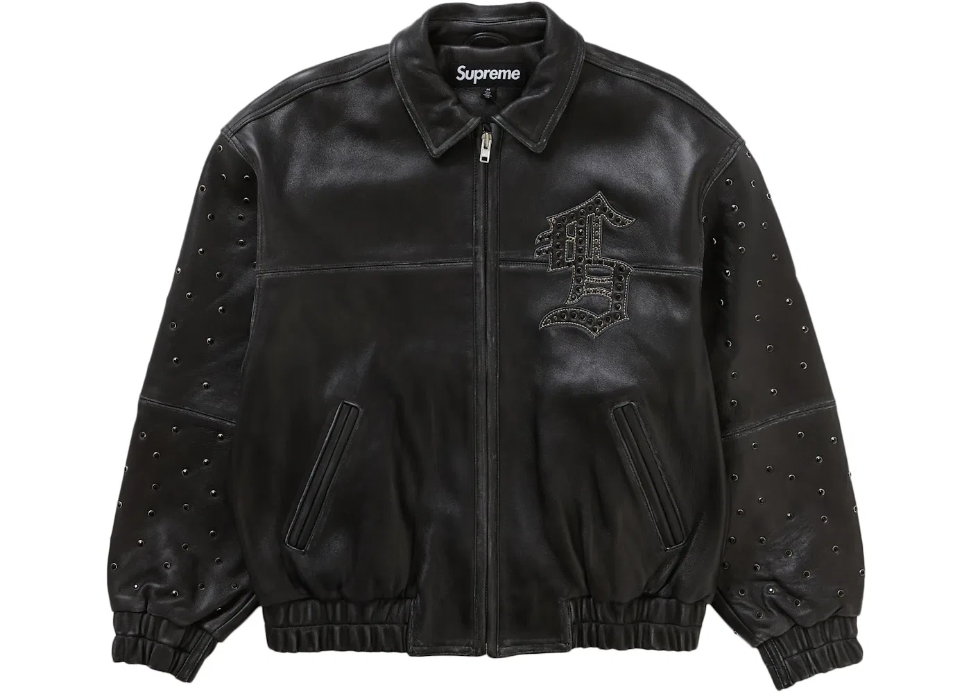 Мужская куртка из кожи с принтом Supreme Gem Studded, Black — фото 3