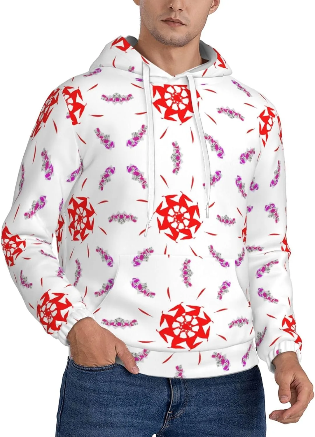 

Мужская флисовая худи с капюшоном — модный принт с вращающимися цветами, длинный рукав, для повседневной носки SSYGHT