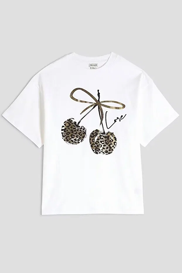 Детская футболка с принтом Leopard Cherry Printed - The Champ Clothing, White