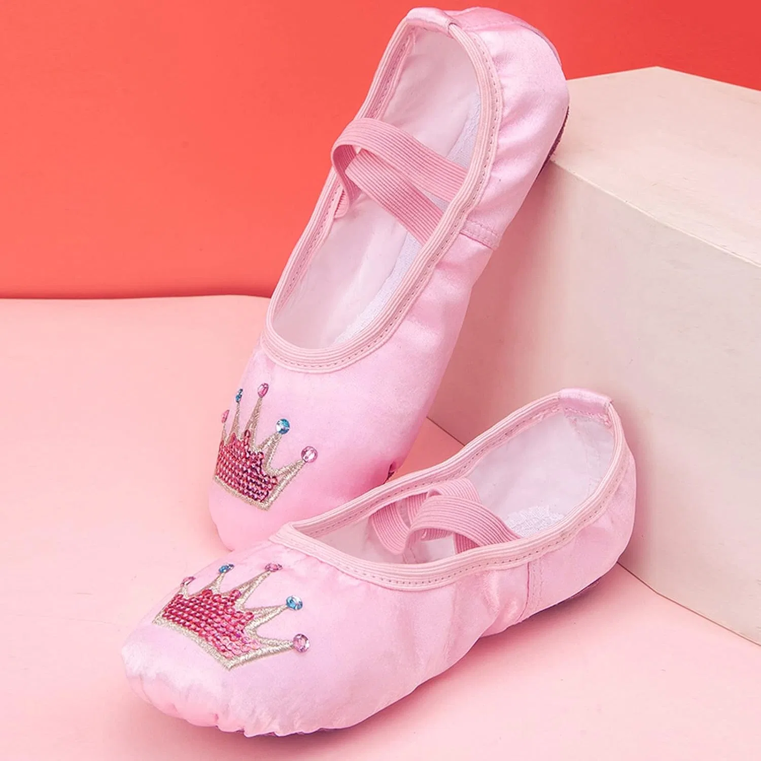Детские балетки для девочек с принтом Star Satin Ballet Slippers, Pink — фото 4