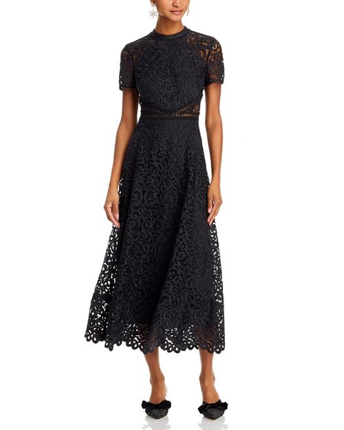 

Кружевное платье-миди ML Monique Lhuillier, цвет Black