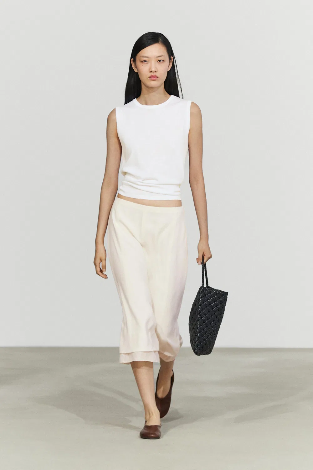 Юбка-миди Massimo Dutti Double-Layered Midi With Seam Detail, кремовый