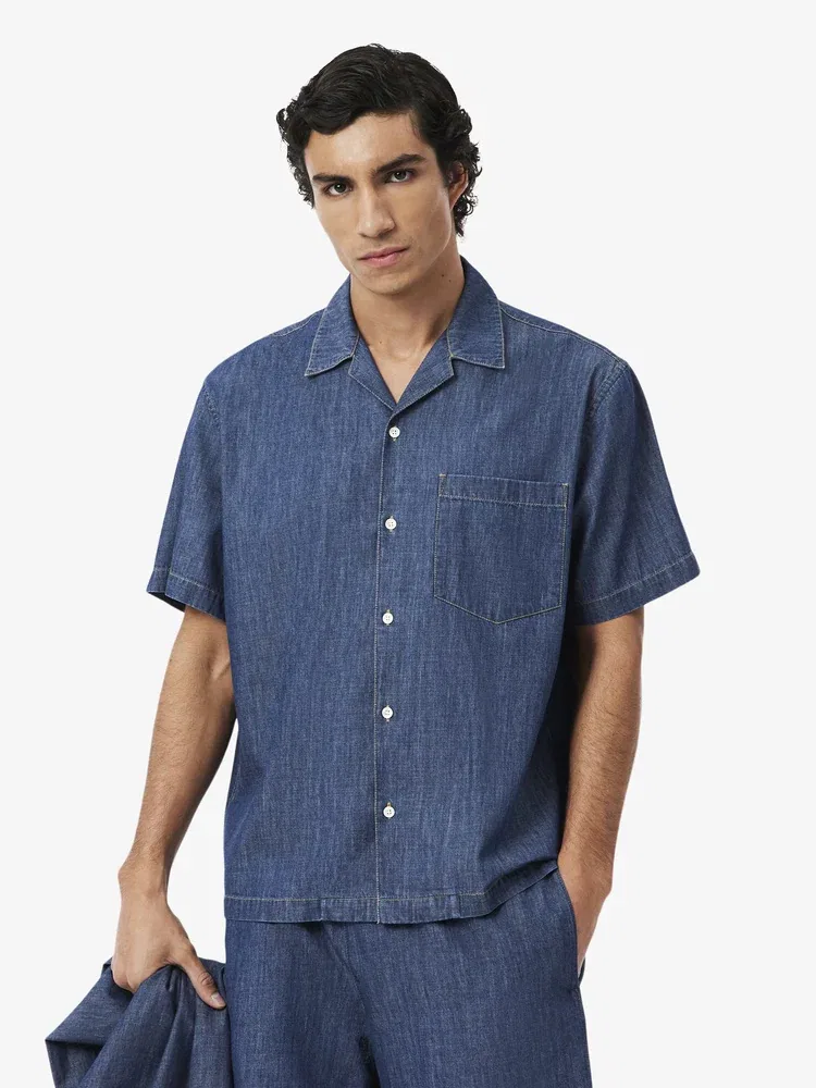 Мужская рубашка-оверсайз с белой строчкой LACOSTE, Navy