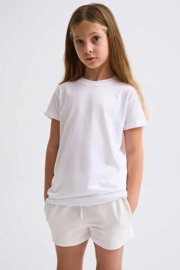 Детские шорты для девочек хлопковые Organic lace-up pocketed girl's shorts Therecolor, Ecru