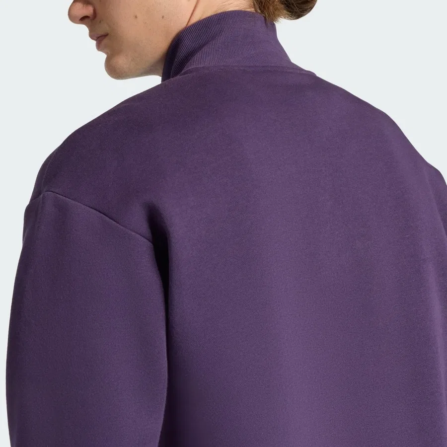 Свитшот из футера с воротником-стойкой и полузамком, модель Premium Woven Fleece Top, adidas, Фиолетовый — фото 4