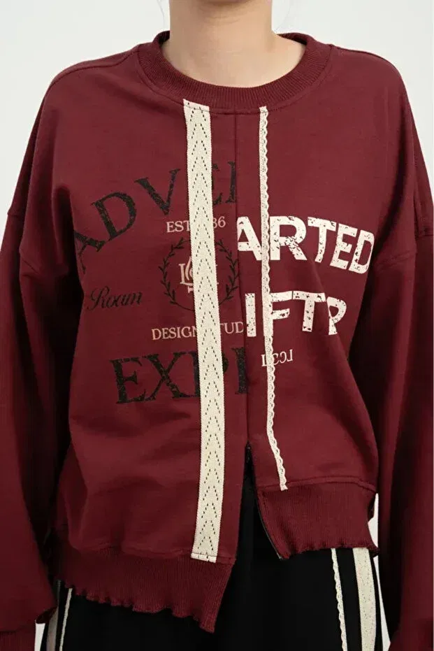 Детские свитшот для девочек с принтом 2-thread sweatshirt with extra for on the front Loco Loco, Бургунди — фото 3