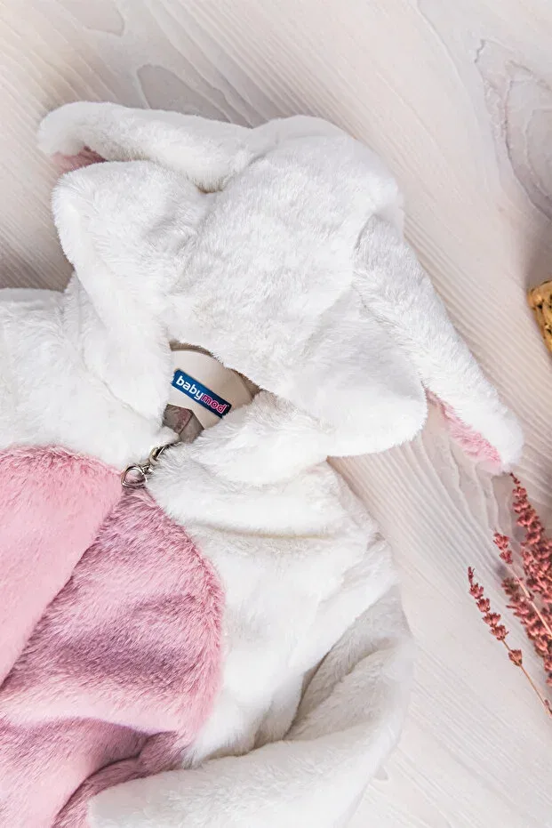 Детское пальто для девочек с принтом Welsoft plush girl's coat with rabbit ears Babymod, Cream — фото 2