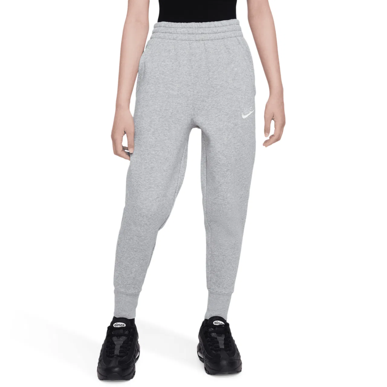 Джоггеры для девочек Club Fleece High Rise Nike, цвет Dk Grey Heather/Base Grey/White