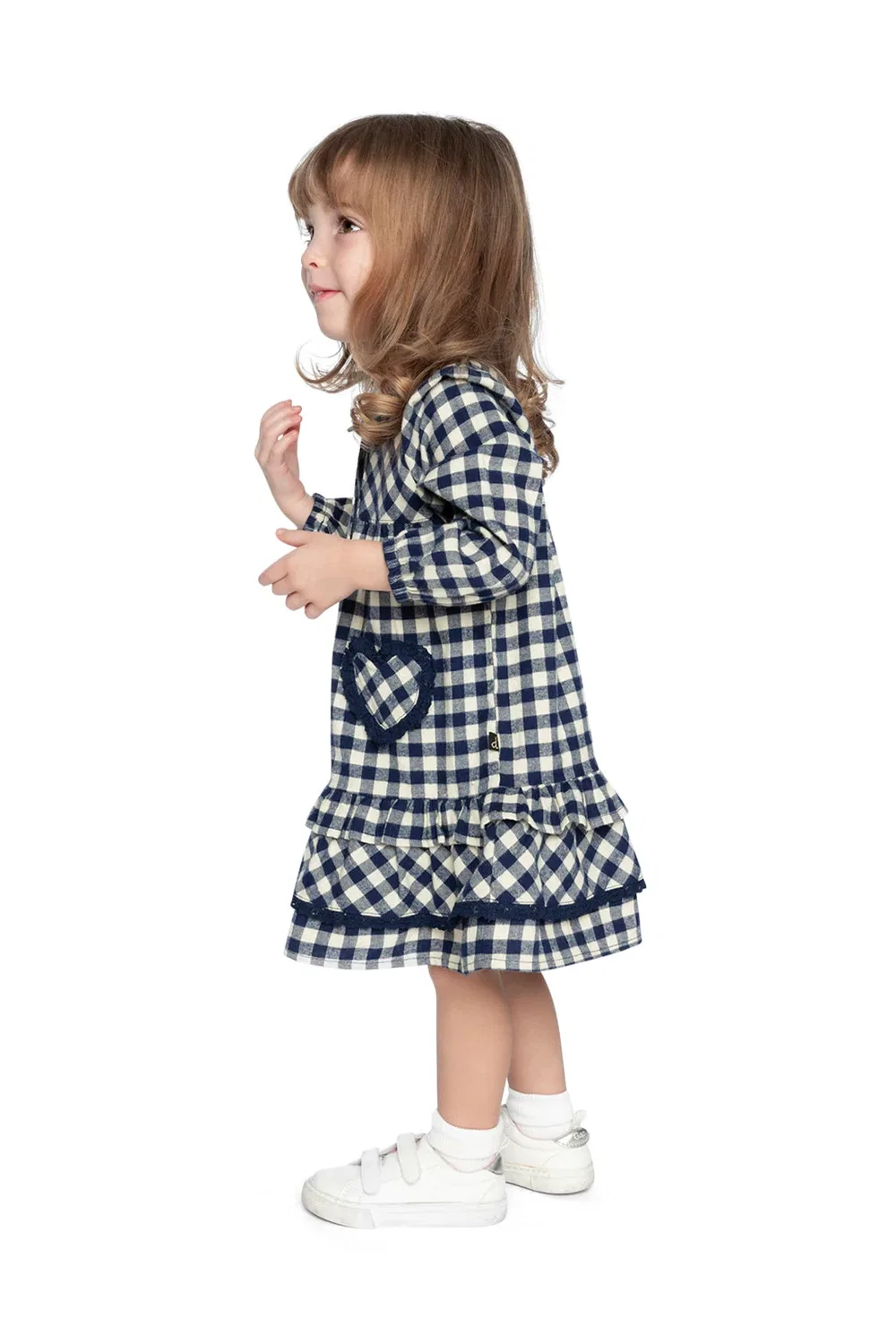 Детское платье-рубашка для девочек с длинным рукавом Deux par Deux, Blue and White Gingham Print — фото 3