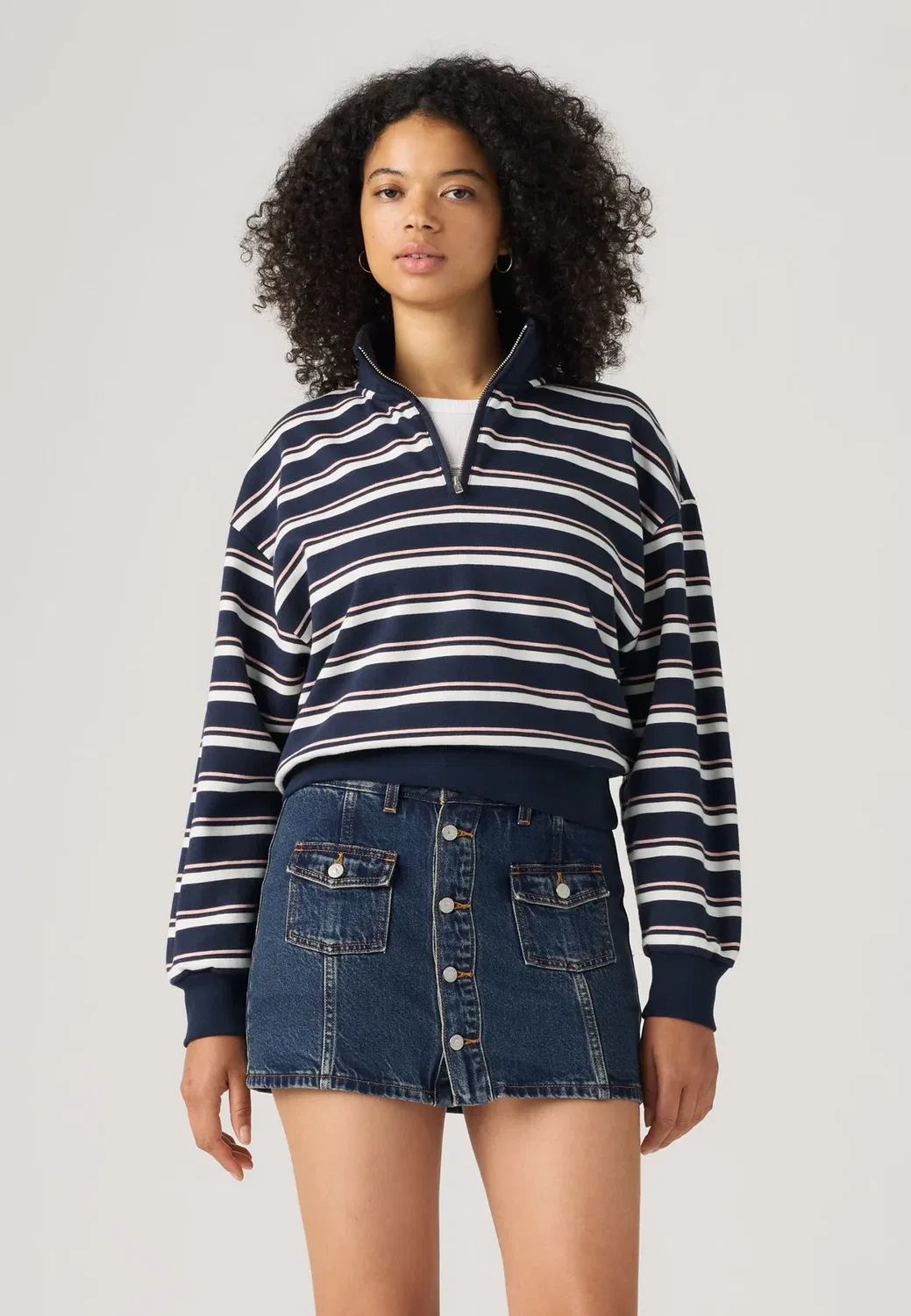 Повседневная толстовка на молнии до середины груди Levi'S, Ruby Stripe Navy Blazer Powder Pink — фото 2