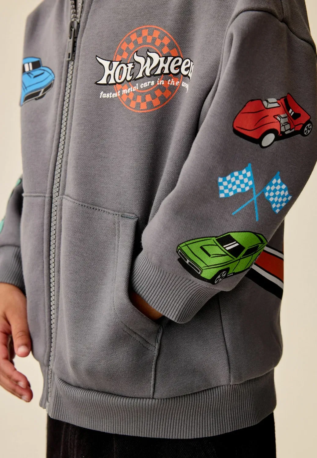 Толстовка с принтом Hotwheels - толстовка на молнии Next, Charcoal Grey Zip-Through — фото 4