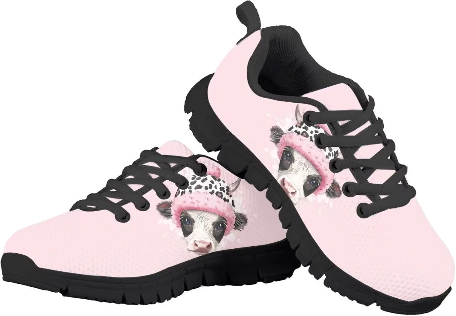 Детские кроссовки для девочек с сеткой Ystardream, Pink Kawaii Cow — фото 4