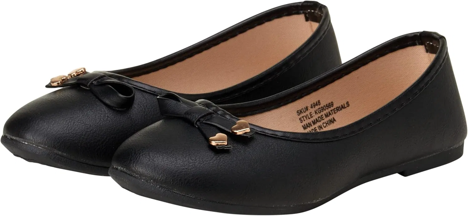 Детские туфли-балетки с блестящим бантом Classic Leatherette KENSIE GIRL, Black Bow