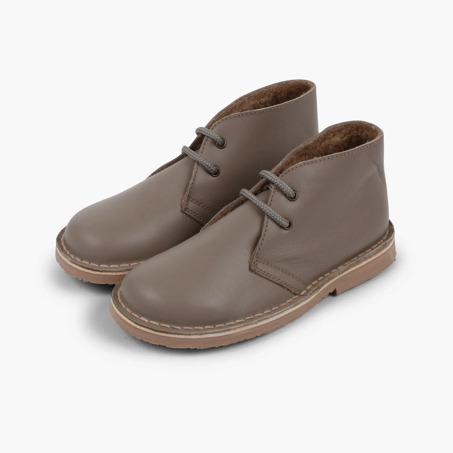 Детский ботинок с кожаным верхом Pisamonas Polacchini Pelle Lacci Interno Pelo Tipo Agnello, Taupe — фото 4