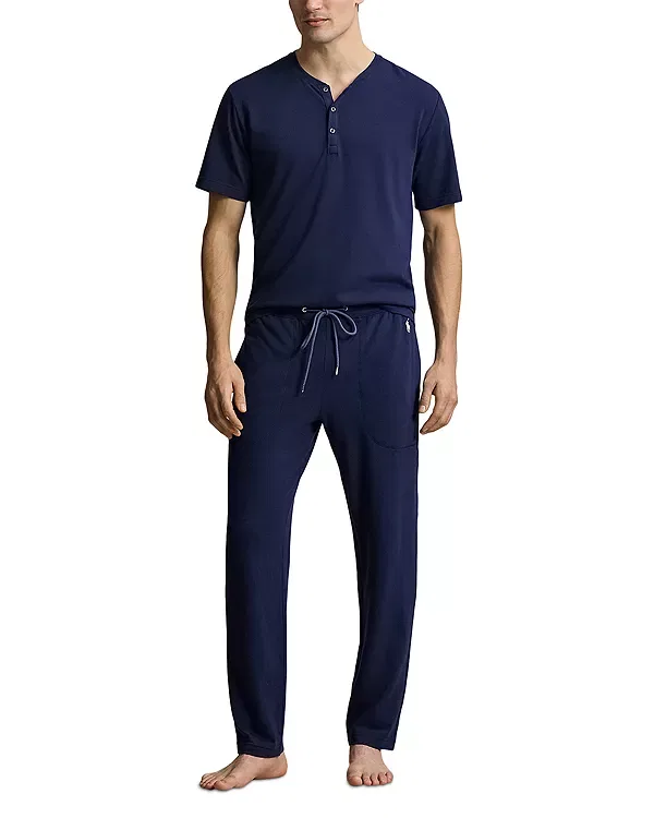 Женская ночная рубашка с коротким рукавом Feather weight mesh short sleeve henley Polo Ralph Lauren, Cruise/Navy Nevis — фото 2