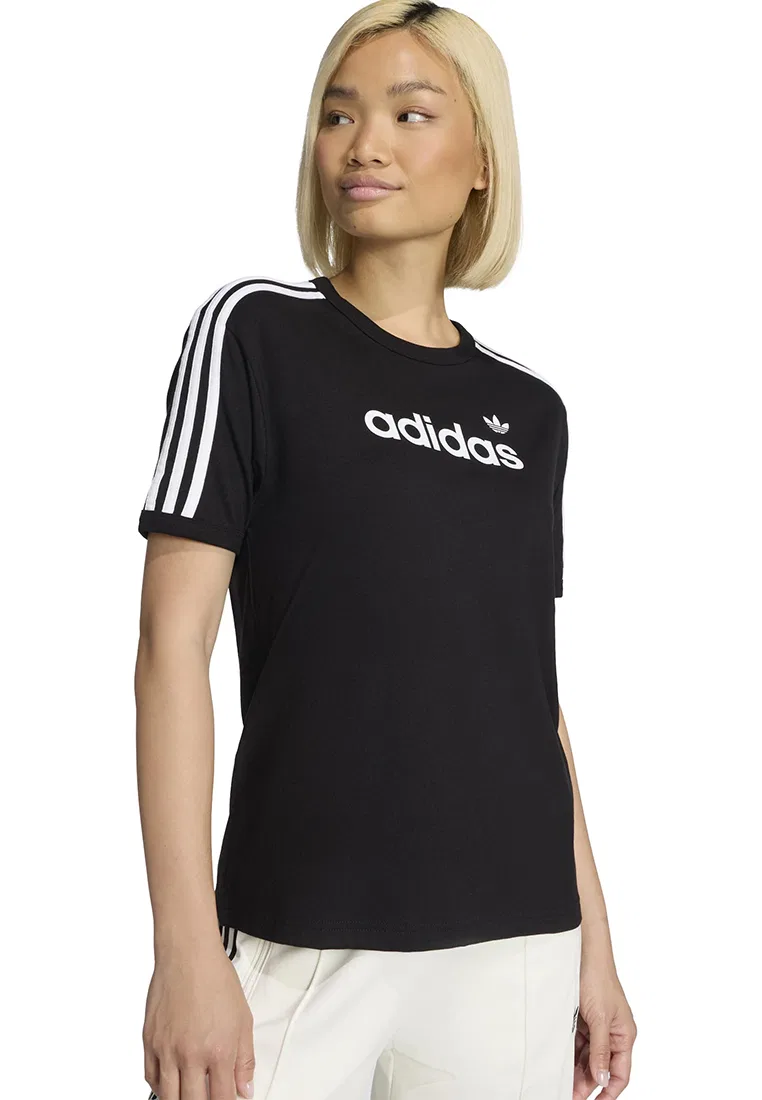 Футболка, линейный принт, Linear T-Shirt Adidas, белый/черный — фото 3
