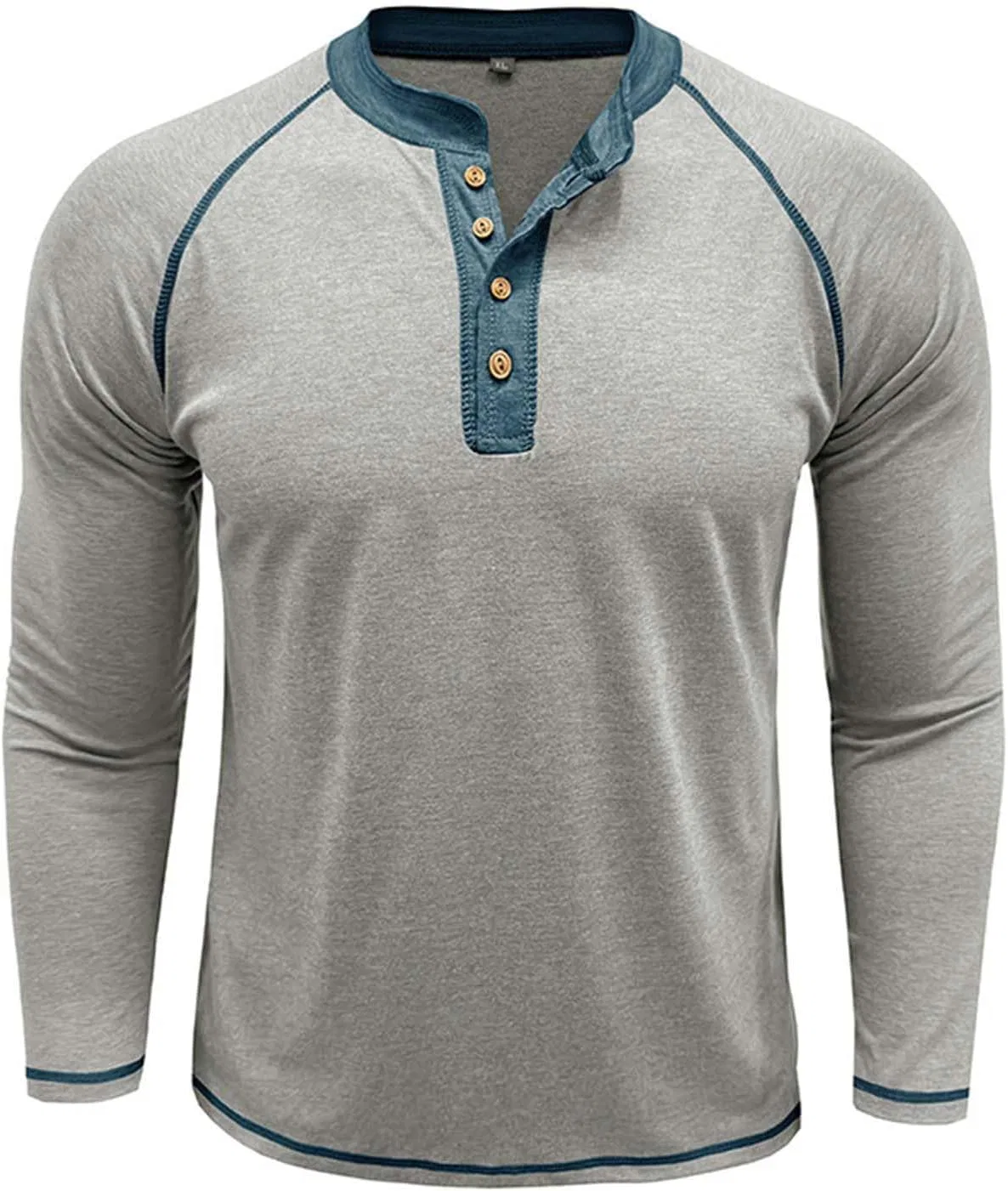 Мужская футболка с длинным рукавом хенли, полукардиган, Solid Color, Gray — фото 4
