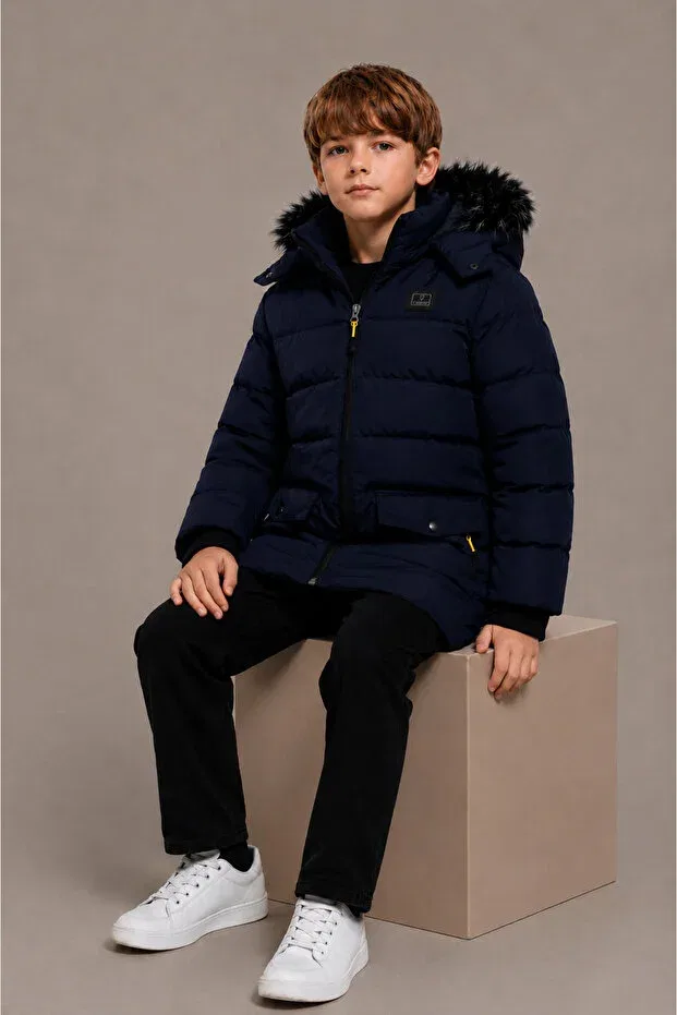 Детское пальто для девочек с капюшоном Regos, Navy Blue — фото 2