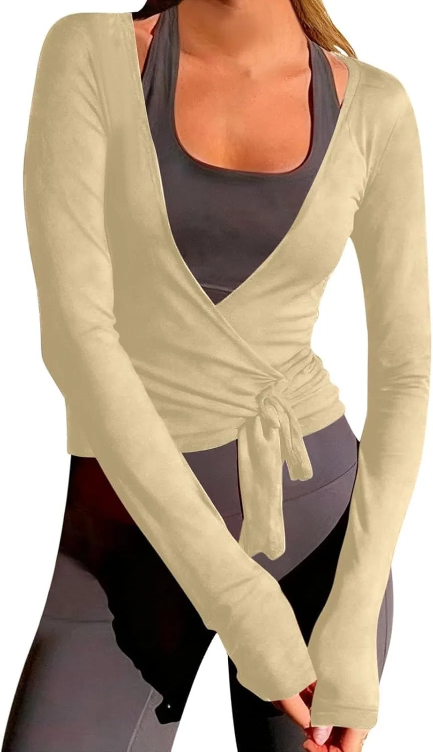 Женская топ с завязками Wrap Tie Y2K, Beige