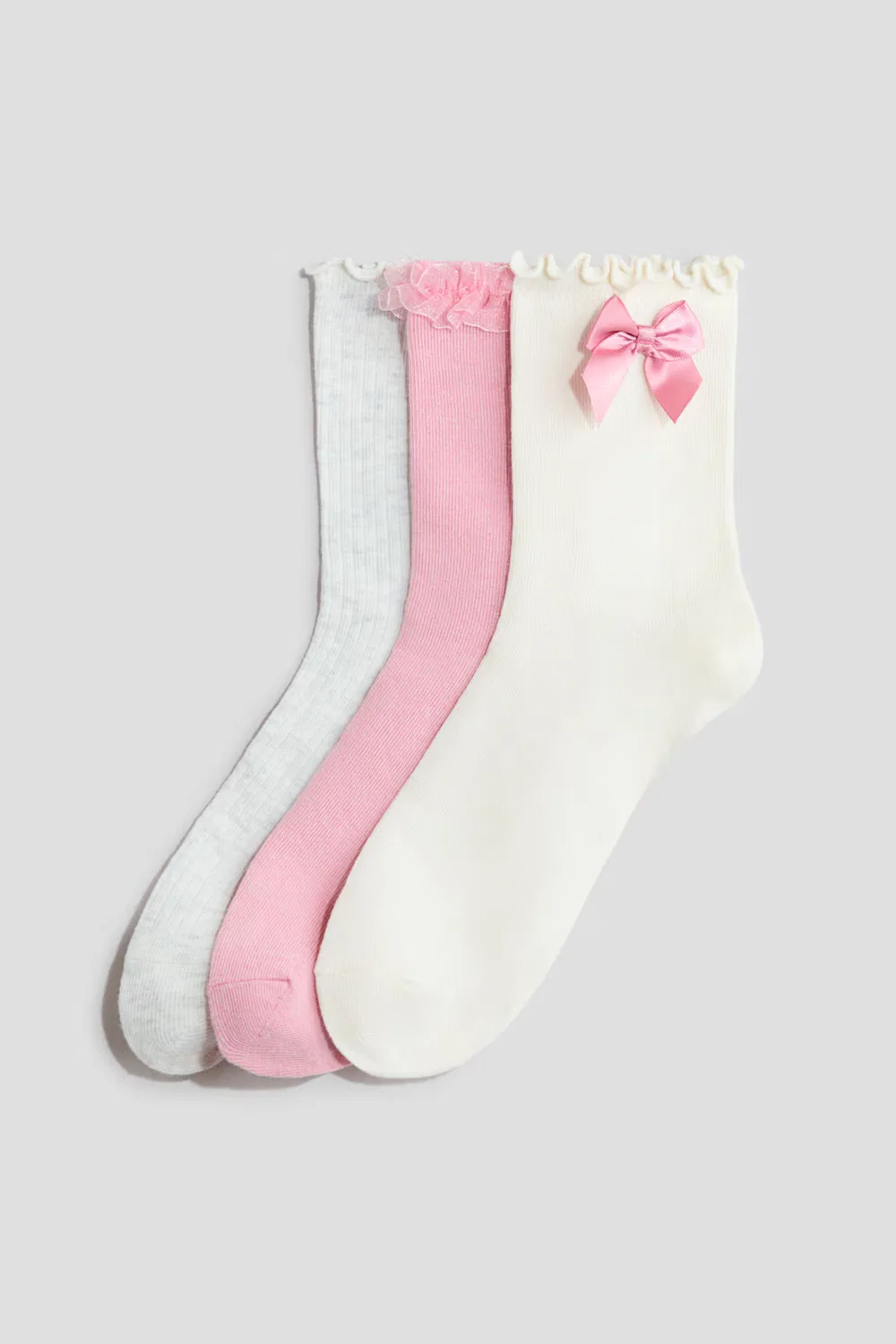 Набор из 3 пар носков с оборками H&M, Hellgraumeliert/Rosa/Creme
