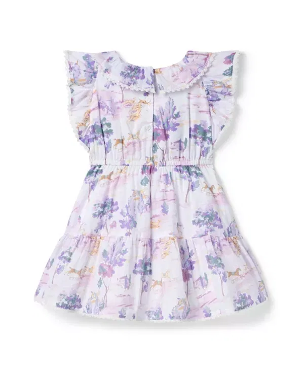 Детское платье для девочек с оборками Countryside Toile Ruffle Dress Janie And Jack, фиолетовый — фото 2