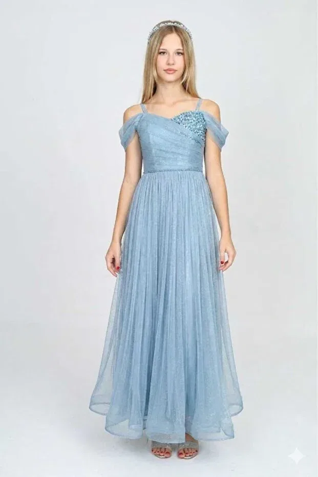 Детское платье из тюля для девочек с длинным рукавом Asalea, Ice Blue