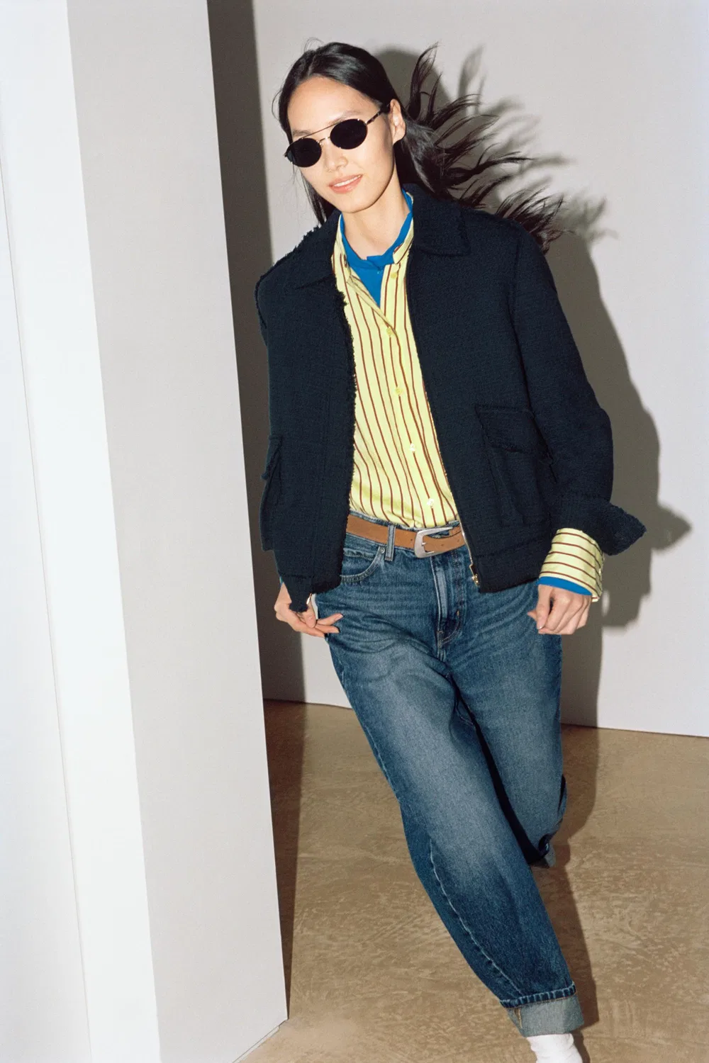 Рубашка в полоску с карманом из коллекции ZW ZARA, Yellow