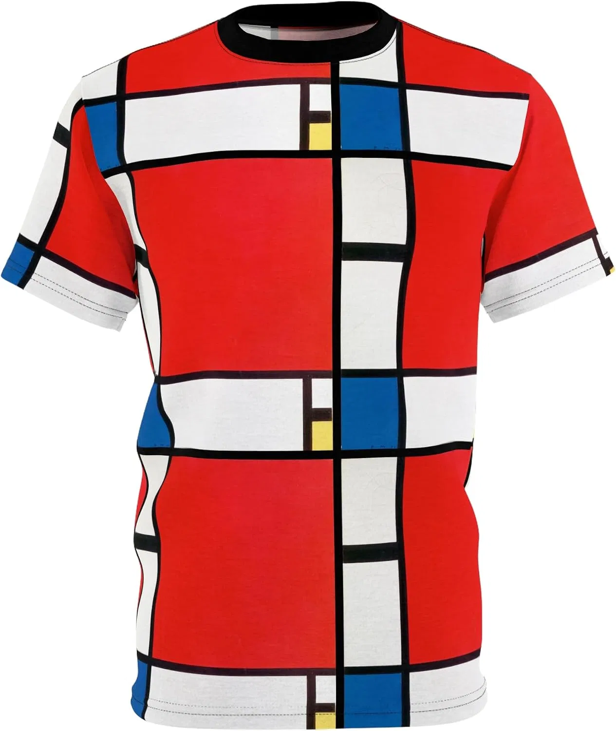 Унисекс футболка с принтом Mondrian Composition 2, Black Stitching