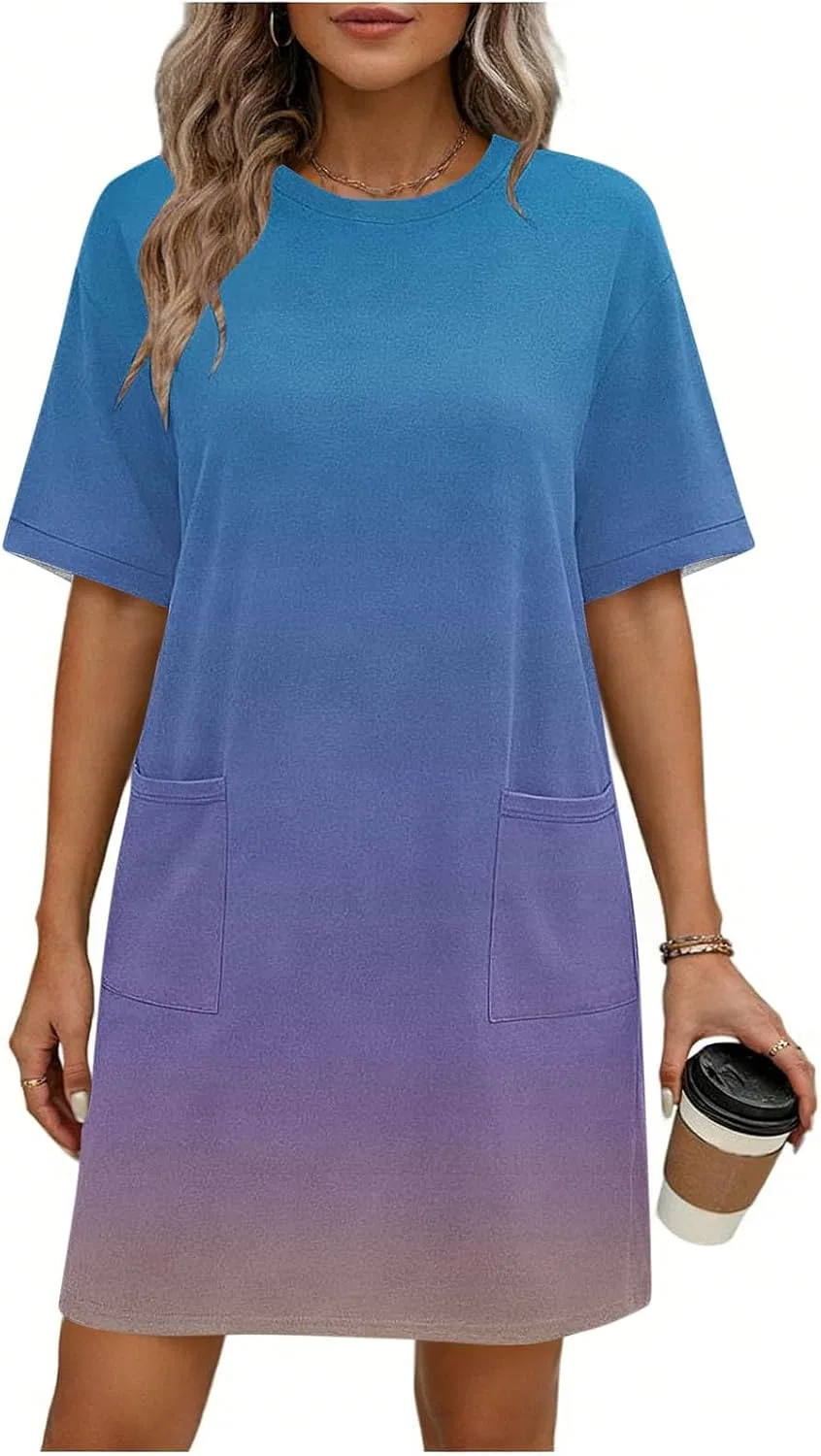 Женское повседневное платье с градиентом в горошек, Light Blue