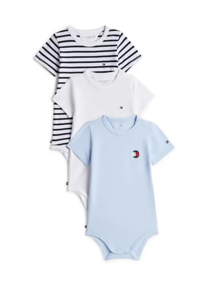 Боди-комбинезон с принтом сердечек и смайликов, комплект из 3 штук, Tommy Hilfiger, голубой — фото 2